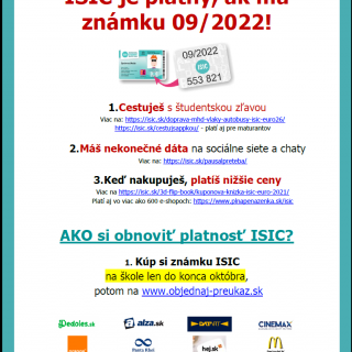 ISIC je platný, ak má známku 09/2022!