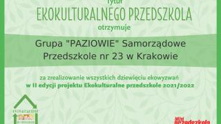 Zakończenie realizacji programów edukacyjnych:"Ekokulturalne Przedszkole", "Z kulturą mi do twarzy"/01.06.2022r.