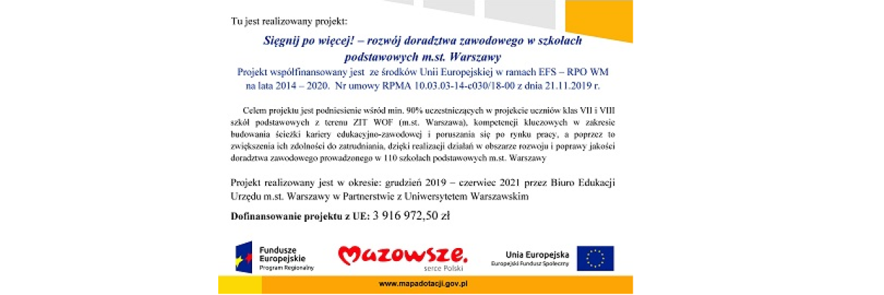 SIĘGNIJ PO WIĘCEJ! - rozwój doradztwa zawodowego w szkołach podstawowych m.st. Warszawy 