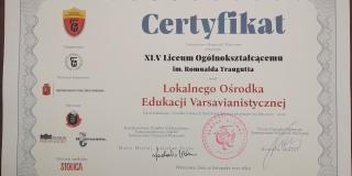 Certyfikat dla szkoły