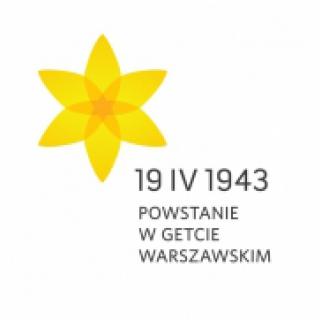 Grafika - kwiat żonkilu, napis 19 IV 1943 Powstanie w Getcie Warszawskim